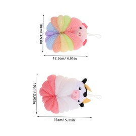 OATIPHO 2pcs Bath Loofah Adorable Pig Cow Designs Large Mesh Shower Sponge for Easy Foaming Fun Bath for Quick Dry Clean Storage