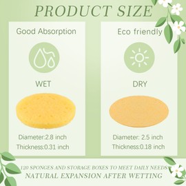 120 Pcs Compressed Facial Sponges Natural Face Exfoliator Disposable Face Sponges for Cleansing Round Soft Facial Scrubber Pads with Storage Container for Makeup Removal Esthetician Supplies Travel