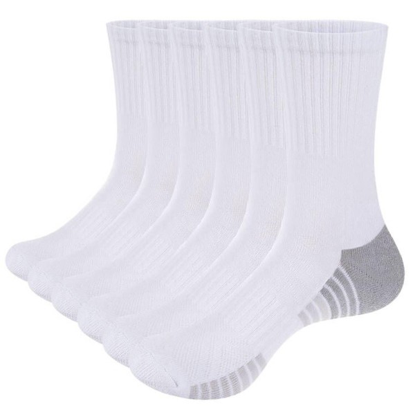 YUEDGE 6 Pairs Mens White Cushioned Crew Socks For Men