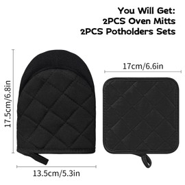 Oven Mitts and Pot Holders Set, Pack of 4, Heat Resistant Silicone Kitchen Mini Oven Mittens for 500 Degrees, Mini Oven Gloves and Hot Pads for Baking Grilling Barbecue Microwave Machine Washable