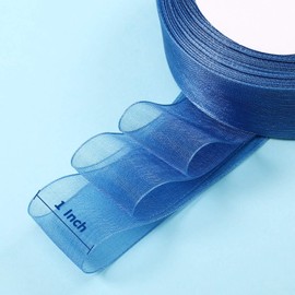 6 Rolls Organza Ribbon Sheer Chiffon Ribbon Bulk for Wrapping Decorating Valentine Wedding Birthday Bouquet Garland(50 Yard Each Roll,Blue)