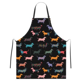 Mount Hour Colorful Dachshund Adjustable Apron with 2 Pockets, Puppy Dog Chef Bib for Garden