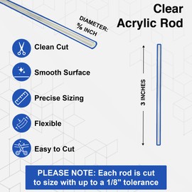 Duco Clear Plastic Acrylic Rods - (Pack of 8) USA-Made 5/8 Inch Thick, 3" Plastic Dowel Rods Acrylic Sticks - Long Plastic Rods Great for D.I.Y Crafts & Projects - 3 Inch Acrylic Clear Rods