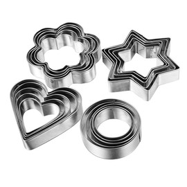Decorcrafts Cookie Cutter Stainless Steel Cookie Cutter with 4 Shape 3 Sizes Heart Round Star and Flower, 12 Pieces
