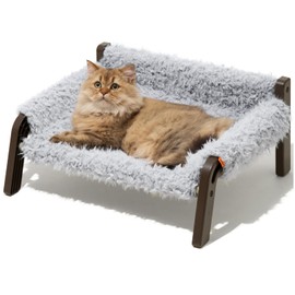 MEWOOFUN Cat Couch,Cat Sofa Elevated Cat Bed Small Elevated Dog Bed Cat Beds for Indoor Cats Kitten Bed with Non-Slip Bottom Pet Bed Indoor/Outdoor Up to 44 Lbs(Plush Grey)