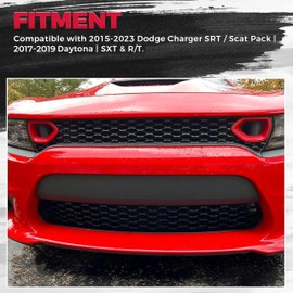 HECASA Front Lower Grille Grill Compatible with 2015-2023 Dodge Charger SRT Scat Pack Daytona 68417504AA 68214869AB CH1036137 W/2 Side Bezels Black
