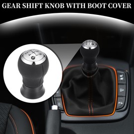 Partuto 5 Speed Manual Gear Shifter Knob - Car Gearbox Stick Shifter Lever Knob - for Toyota Yaris 2005-2010 Plastic Faux Leather Black Silver Tone - 1 Pc
