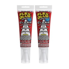 Flex Glue, Super Strong, Transparent, Rubberized Waterproof Adhesive, Works Underwater, Use on Pools, Showers, Outdoors, Concrete, Brick, Pavers, UV Resistant, 4 oz Squeeze Tube, Clear, 2-Pack