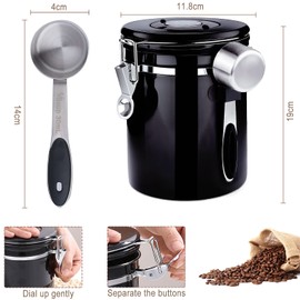 Frasheng Stainless Steel Coffee Canister, Airtight with Stainless Steel Spoon, 750 g / 1.8 L Coffee Container, Vacuum Coffee Tin with Date Tracking for Coffee Beans, Coffee Powder, Coffee Container,