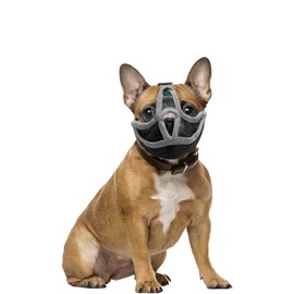 French Bulldog Muzzle, Muzzle for french bulldog, Frenchie Muzzle, Short Snout Dog Muzzle, Breathable Adjustable Biting Training Dog Mesh, Mask for Anti Bitting Chewing Barking (Gray, S)