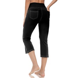 VEAARDAMYE Women's Yoga Capri Pants High Waist Capri Leggings with Pockets Tummy Control Crop Pants Straight Leg 21" (Capri Black M)