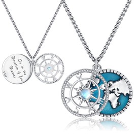 Eusense 925 Sterling Silver Compass Necklace Compass Pendant Chain Gifts for Father's Day Graduation Gift Jewellery for Men Women, Sterling Silver