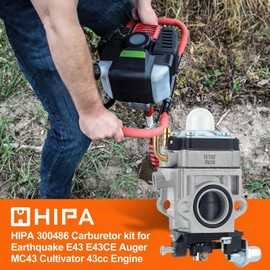 Hipa 300486 Carburetor for Earthquake E43 MC43 WE43 E43CE E43WC 43CC Tiller Carburetor Auger MC43E MC43CE MC43ECE MC43RCE Tiller Cultivator MD43 WE43E WE43CE Edger