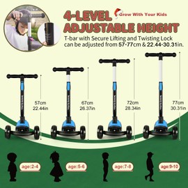 besrey Kick Scooter for Kids Ages 3-10, 3-Wheel Folding Scooter with Adjustable Height, LED Light Wheels, Extra Wide Deck for Outdoor Activities