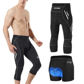 MEETWEE Pantaloni Ciclismo 3/4 Uomo, Bicicletta Pinocchietti 3D Imbottiti Traspirante Pantaloncini da Biciclette, Compression Mutande MTB Pantaloni da Bike Bicicletta Bici (XXL, Nero)