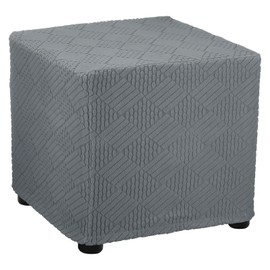 sourcing map Stretch Ottoman Cover Stripe Square Ottoman Slipcover with Elastic for Foot Stool Living Room Bedroom Fit Length 37-45cm / 14"-17", Small, Deep Gray