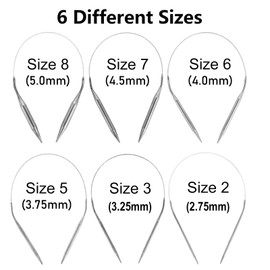 6 Pcs Circular Knitting Needles Set,Stainless Steel Round Knitting Needles,16.9-inch 43cm),for Socks Sweaters Hats Scarf Crochet DIY,US: 8,7,6,5,3 and 2(5.0, 4.5, 4.0,3.75,3.25 and 2.75mm)