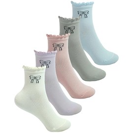 LEBOOBELL Womens Mesh Ankle Socks Spring Summer Breathable Socks with Bow Patterns 5 Pairs(bow)
