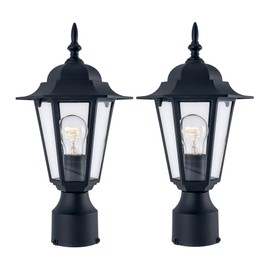 YaoKuem Outdoor Post Light, Pole Lantern, E26 Base 60W Max, Aluminum Housing Plus Glass, Wet Location Rated, Bulbs not Included, Matte Black, 2 Pack