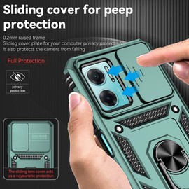 Yodueiv for Redmi Note 11E/Redmi 10 5G/11 Prime 5G Case with Tempered Glass Screen Protector and Slide Camera Cover, Magnetic Ring Car Mount Holder Protective Cover for Xiaomi Redmi Note 11E Green
