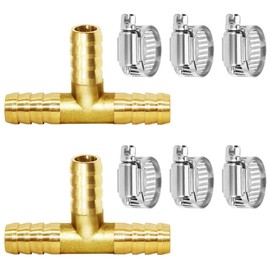 Da by 2 pcs 3/8"(10mm) Brass Tee Barb Fittings for 3/8" ID Hose,6 pcs Stainless Steel Pipe Clamps,3 Way Union Intersection for Water/Fuel/Air(T)