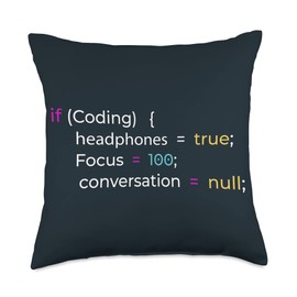 Coding Headphones True Focus 100 Conversation Null If Coding Headphones True Focus 100 Conversation Throw Pillow, 18x18, Multicolor