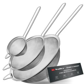 Walfos Fine Mesh Strainer Set of 3, Stainless Steel Wire Strainers for Kitchen, Multipurpose Metal Fine Sieve with Handle, Perfect for Food, Rice, Quinoa, 2.7", 4.6", 7"