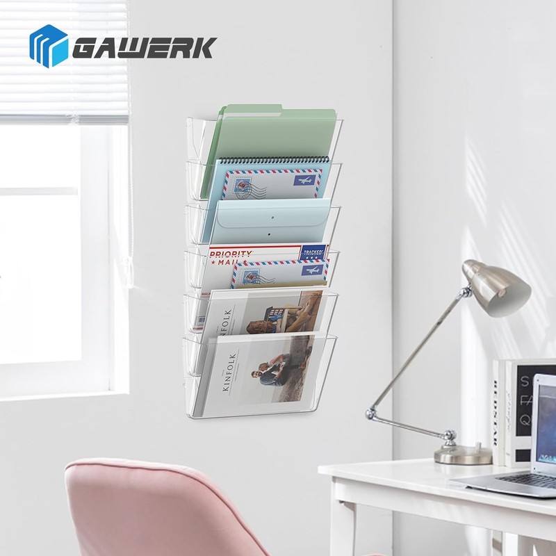 Gawerk Clear Acrylic Single Pocket, Plastic Hanging Wall Mount File