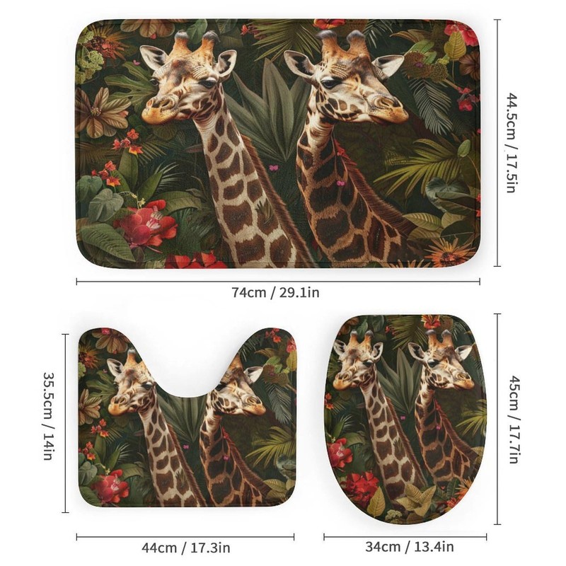 TOWINSFB 4Pcs African Giraffe Flower Shower Curtain Sets, Bathroom Decor