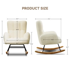 LUCKLIFE Rocking Chair Nursery,Teddy Upholstered Glider Rocker Chair with High Backrest,Reading Chair Modern Rocking Accent Chairs with Side Pockets for Living Room,Bedroom (Without Ottoman, Beige)