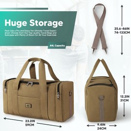 Virklyee Canvas Travel Bag 38L Vintage Duffle Travel Overnight Bags Large Capacity Weekend Bag, Retro Canvas Duffle Bag for Travel, Camping, Sports, Business Trips, khaki 38l