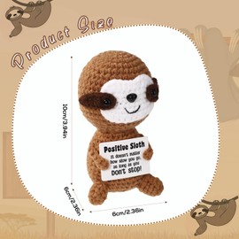 TOYMIS Positive Sloth, Cute Animal Crochet with Positive Messages Knitted Potato Emotional Doll Support Sloth for Motivational Gift Home Office Car Dashboard Decoration(Brown)