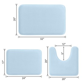 HUXMEYSON 3 Piece Bathroom Rug Set, Soft Velvet Memory Foam Bath Mats, Quick Dry & Washable, Non-Slip PVC Backing Bath Rugs for Bathroom Floor, Tub, and Toilet - Light Blue