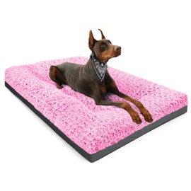 POCBLUE Dog Beds Large Sized Dog, Washable Plush Pet Bed for Crate, Anti-Slip Pet Mat for Cages, Comfy Crate Pad for Outdoor/Indoor/Car Use, Soft Kennel Pad for Dogs Up to 60 lbs, 35"x23", Pink