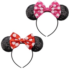 AQOKKA Mouse Ears Headbands with Bow Minnie Ears Cosplay Costume Hair Accessories for Women Girls Birthday Party Decoration