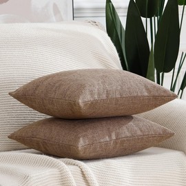 Madizz Set of 2 Faux Linen Cushion Covers, Soft Decorative Cushion Cover for Sofa, Bedroom, Light Brown, 45 x 45 cm, Square
