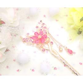Miaomyao Kanzashi Hair Ornament, Japanese Dress, CZ Diamond, Bijou, Pair, Couple, Butterfly, Butterfly, Flower, Butterfly, Motif, Pink Gold, Hair Accessory (Pink)