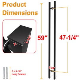 LVYIHAN Matte Black Square Barn Door Handles 12"/24"/36"/48"/59'', Pull Push Long French Door Handle Double Sided, Large Front Exterior Shower Door Pull Handles