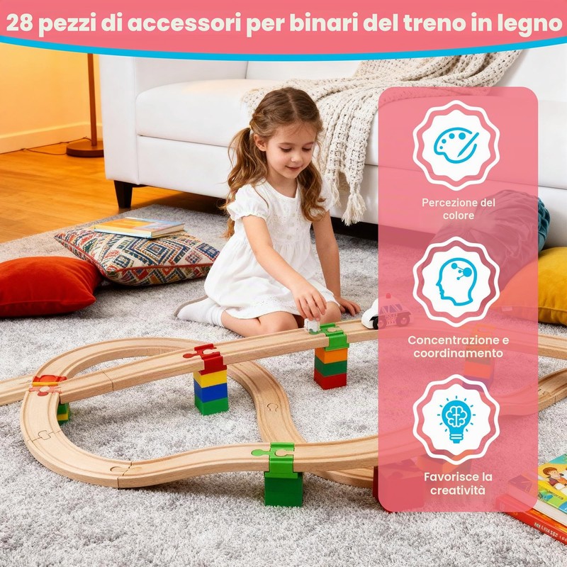 Adattatori per binari in legno, 28 pezzi, connettori per treni