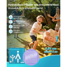 Yehooheal Hydrocolloid Wound Plaster, Lasts for 7 Days, 0.1 mm Ultra Thin, Second Skin Waterproof, Faster Healing, Less Scarring, for First Aid for Blisters (6 cm x 6 cm, 10)