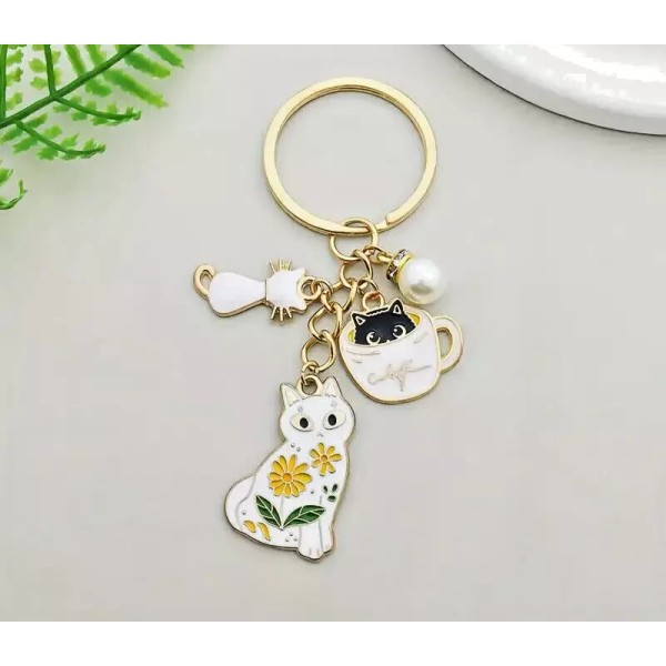 Unbranded Key Ring Cartoon White Cats Charm Keychain Enamel Alloy