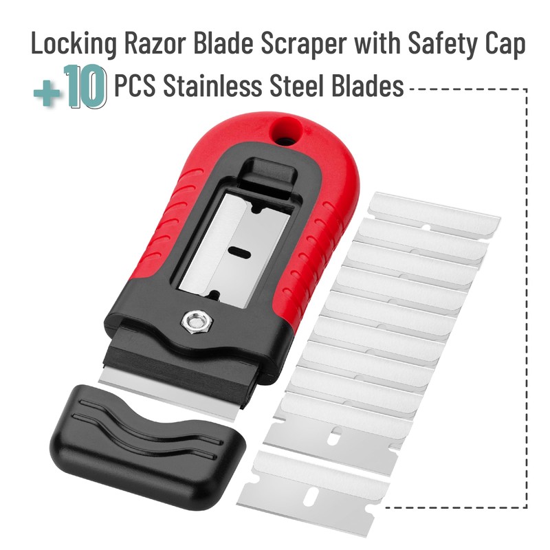 Bates- Razor Blade Scraper, Red, Locking Razor Scraper Set with