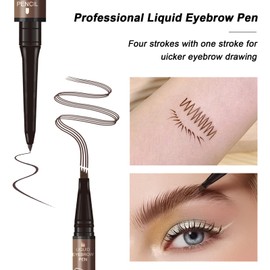 2025 New Microblading Eyebrow Pen (Black), 3D Waterproof Microblading Eyebrow Color with 4 Fork Tip Tattoo, Long-Lasting Natural Hair-Like Eyebrow Pen, Professional Eyebrow Pencils for Women