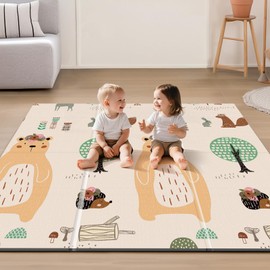 UANLAUO Baby Mat for Floor - Foldable Baby Play Mat for Babies Toddlers, 59" X 59" Extra Large Infant Playmat Foam Mats for Kids Waterproof, Reversible Portable Playmat for Babies, Indoor, Outdoor