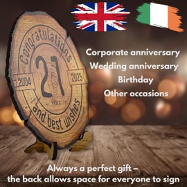 DARO Design - Wooden Disc - 21 Years - Size 20 cm - Gift for Anniversary, 21 Birthday, Anniversary - Congratulations