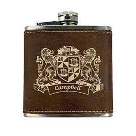 Campbell Irish Coat of Arms Leather Flask - Rustic Brown