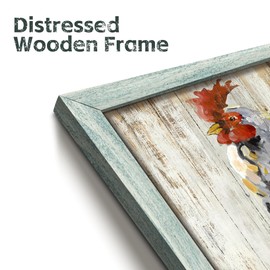 Rustic Wall Art Farmhouse Picture: Chicken Wooden Framed Print Rooster Farm Kitchen Painting Decor Vintage Country Animal Artwork for Home Living Room Bedroom 24 x 24 Inches