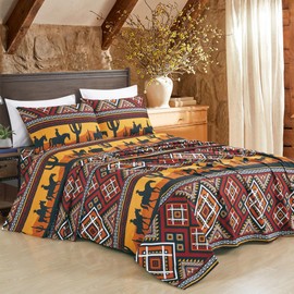 Chezmoi Collection 4-Piece Southwestern Sunset Cowboys Sheet Set California King Size - Multicolor Red Orange Black White Printed Brushed Microfiber Lightweight Breathable Deep Pocket Bed Sheets