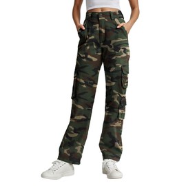 Lepunuo Camo Cargo Pants for Women High Waisted Wide Leg Casual Y2k Streetwear Trousers with 7 Pockets