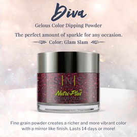 SNS Nail Dip Powder, Gelous Color Dipping Powder - Glam Slam (Red, Glitter) - Long-Lasting Dip Nail Color Lasts 14 Days - Low-odor & No UV Lamp Required - 1 oz